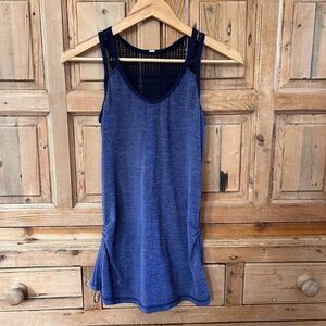 Lululemon 4 (?) Navy Blue Tank Top Athletic Lace Back Longer‎ Length V-Neck